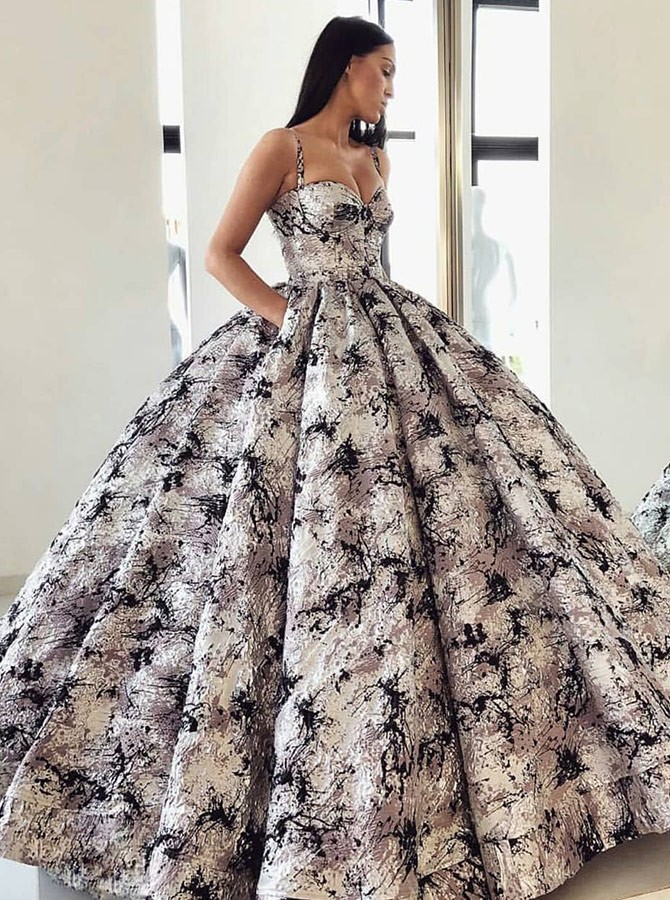 open lace back dress One Shoulder Sleeves Slit Floral Lace Grey Formal Prom Dress with Pockets main image 1