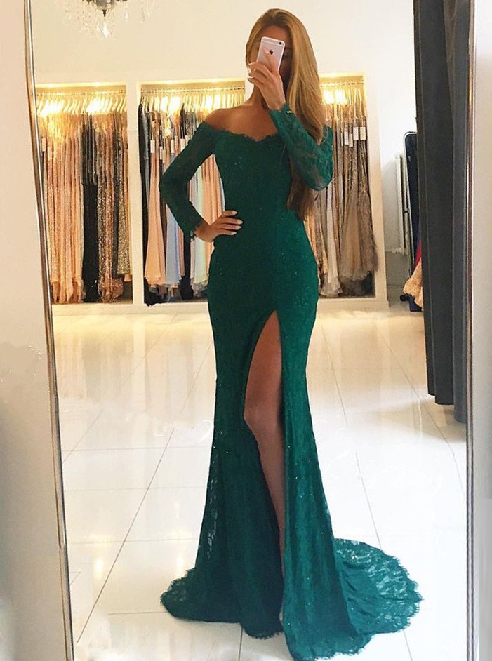 green long prom dresses