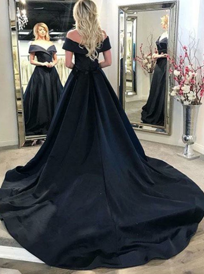 black satin a line dress