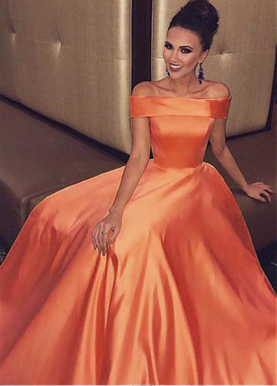 strapless open back dress Off Shoulder Orange Satin Mermaid Long Evening Prom Dresses, Custom Prom  Dress, MR8813