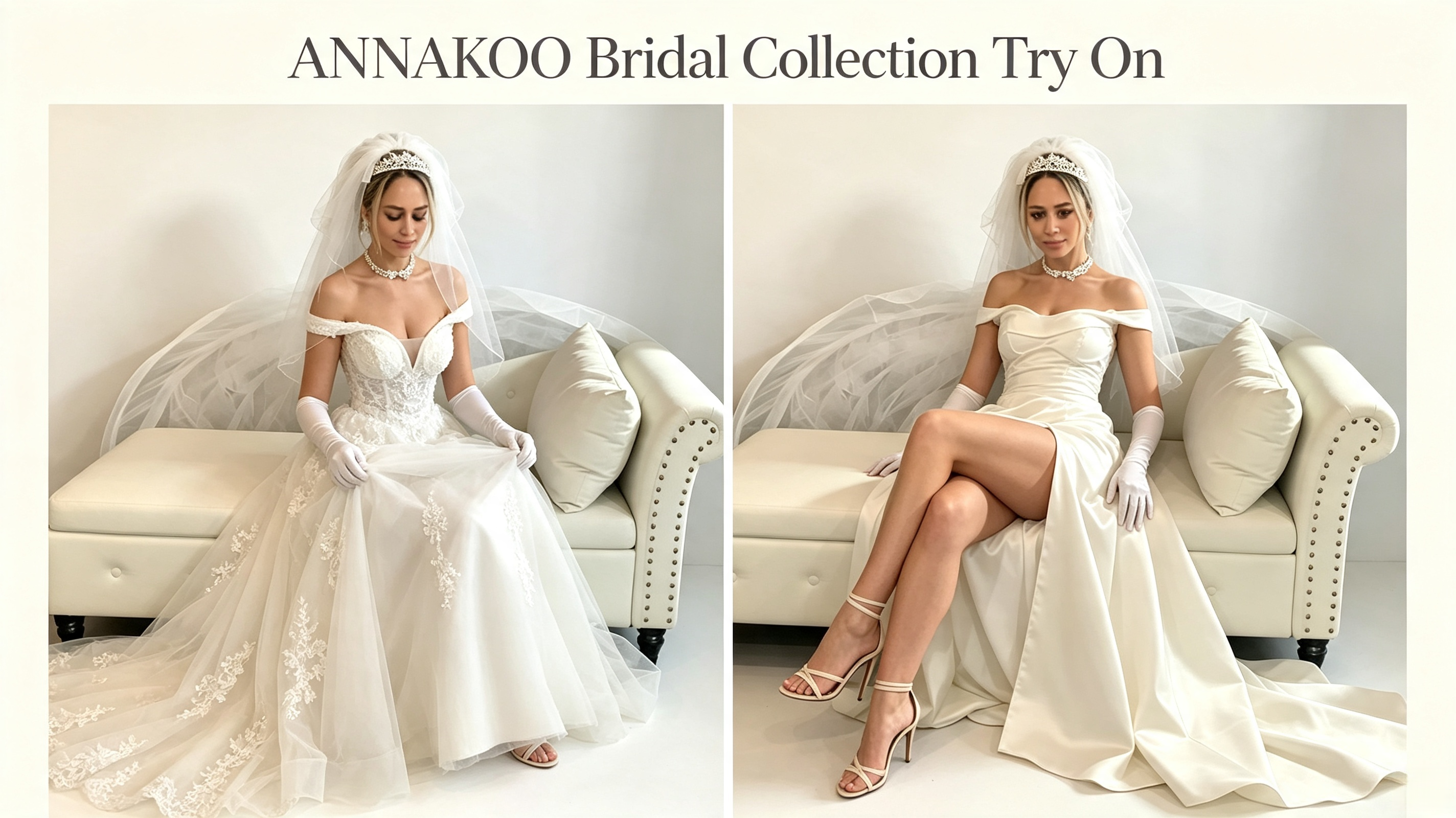 ANNAKOO wedding dresses try on review showing three affordable bridal gowns