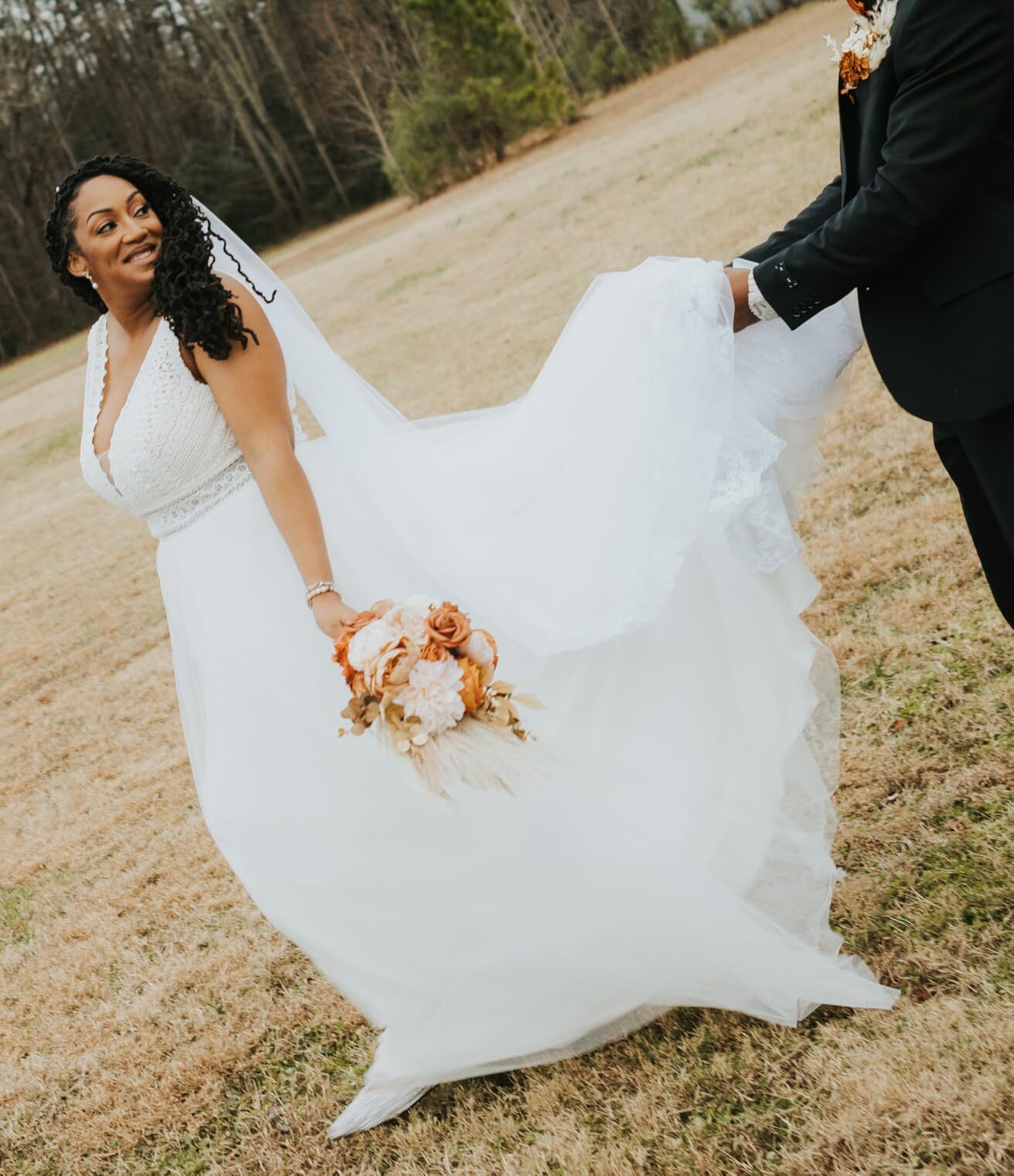 lace backless boho wedding dress