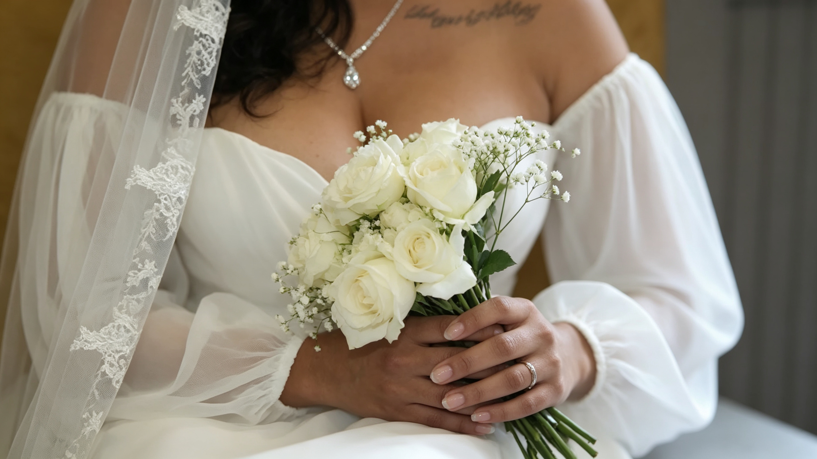 Sweetheart off shoulder wedding dress with draping sleeves