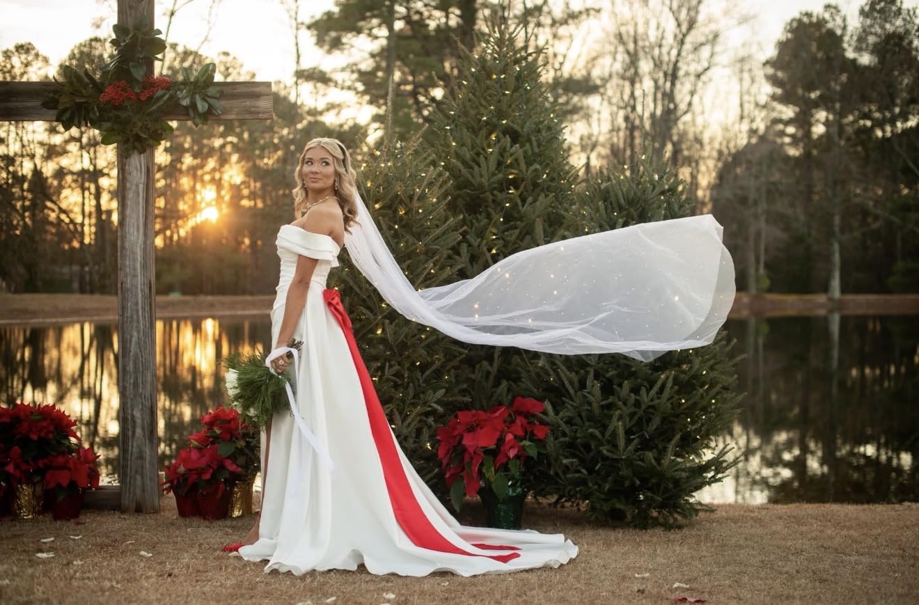 off the shoulder satin wedding dress