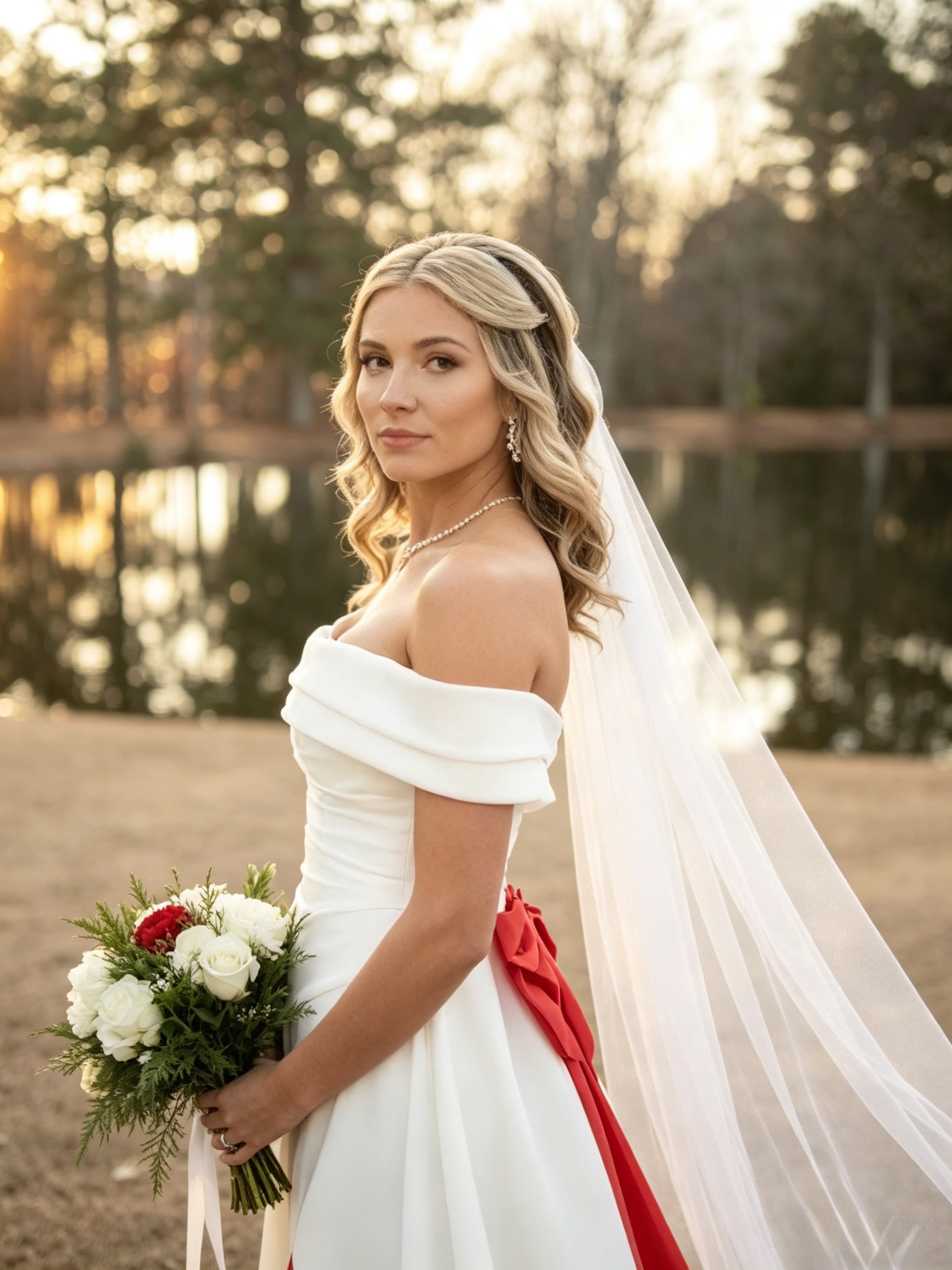 off the shoulder satin wedding dress