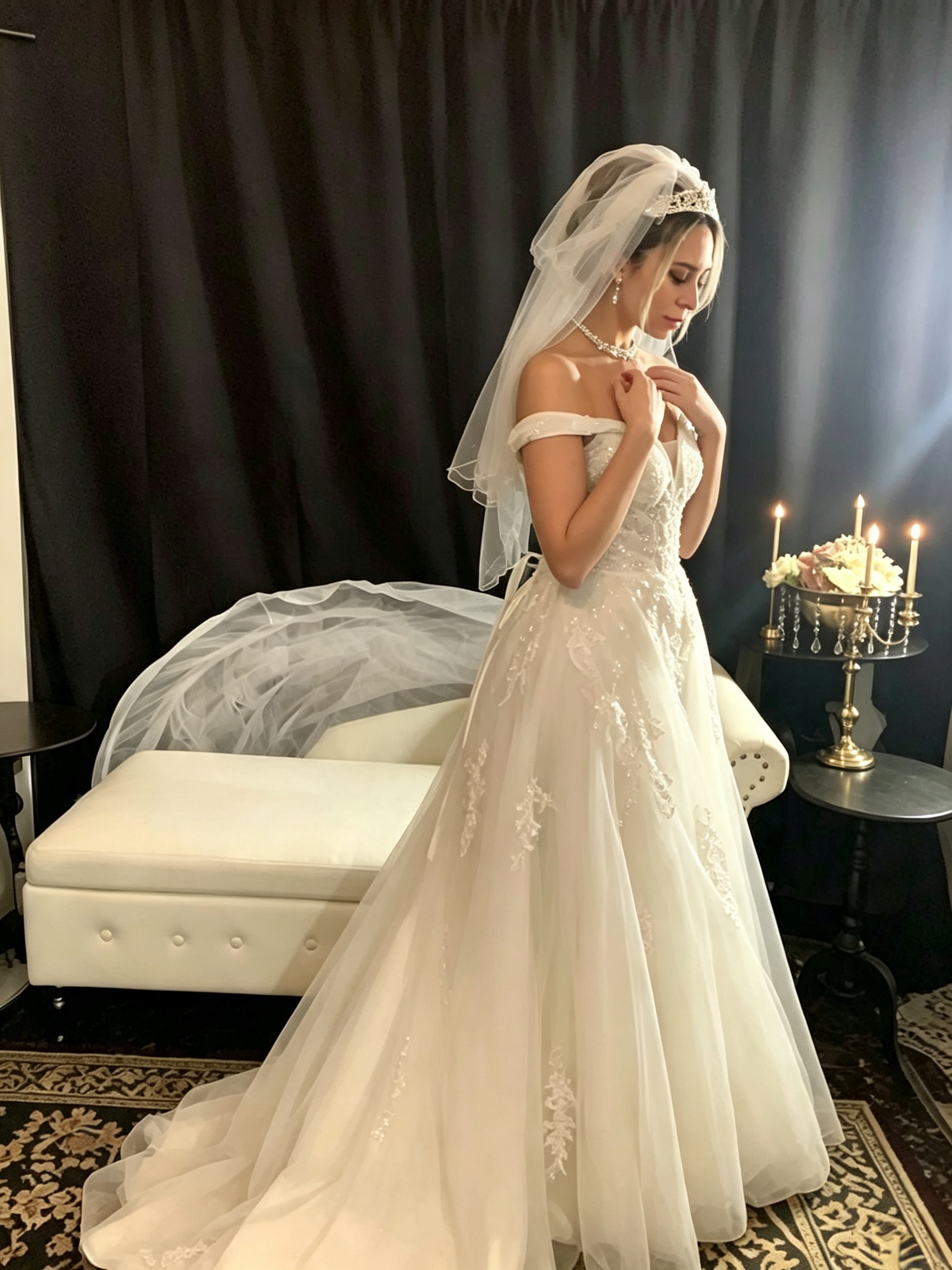 ANNAKOO off shoulder tulle wedding dress lace bodice details