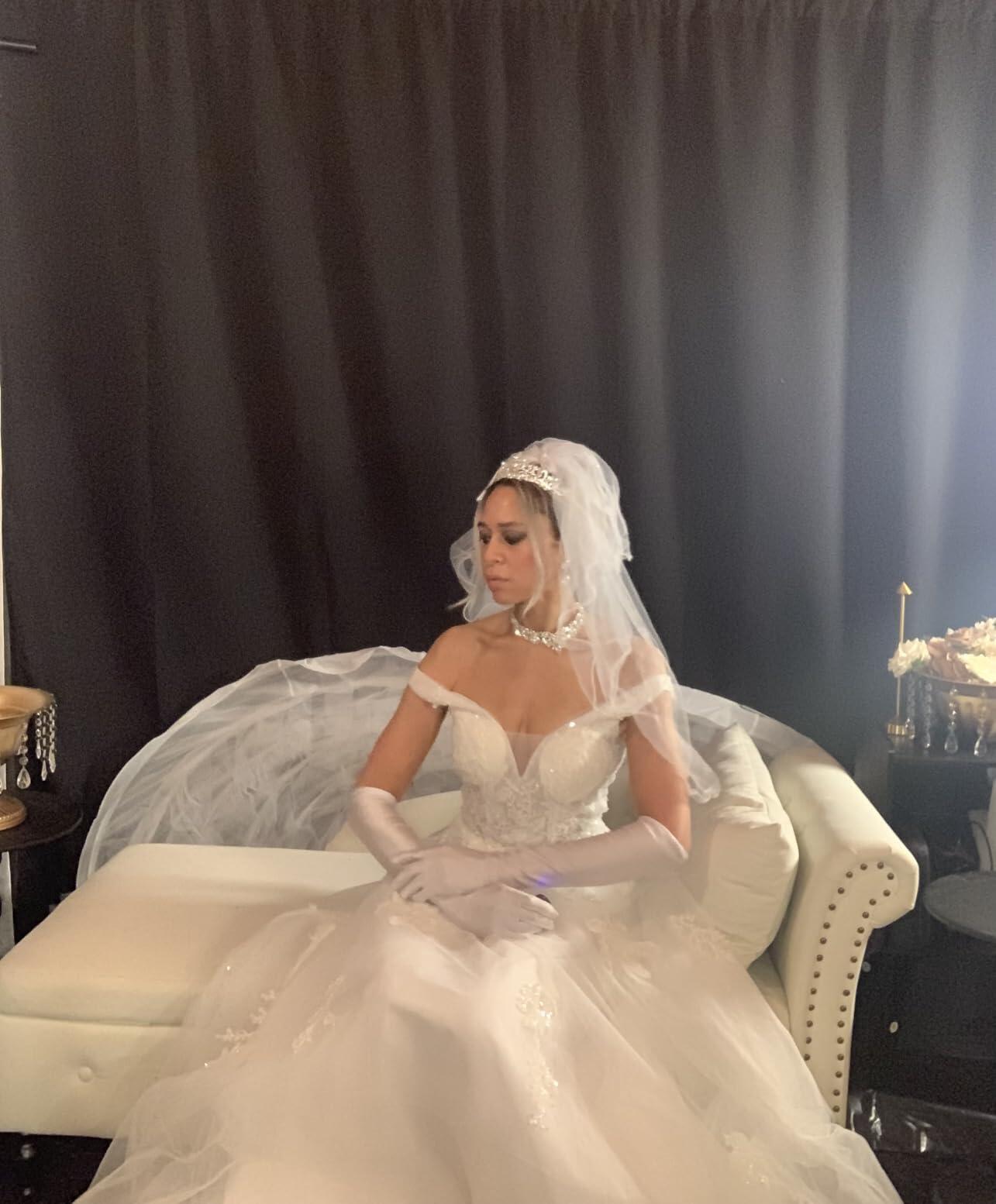 ANNAKOO off shoulder tulle A line wedding dress with glitter lace bodice
