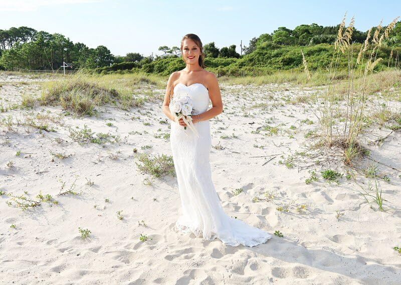 opaque lace wedding dress for beach photos