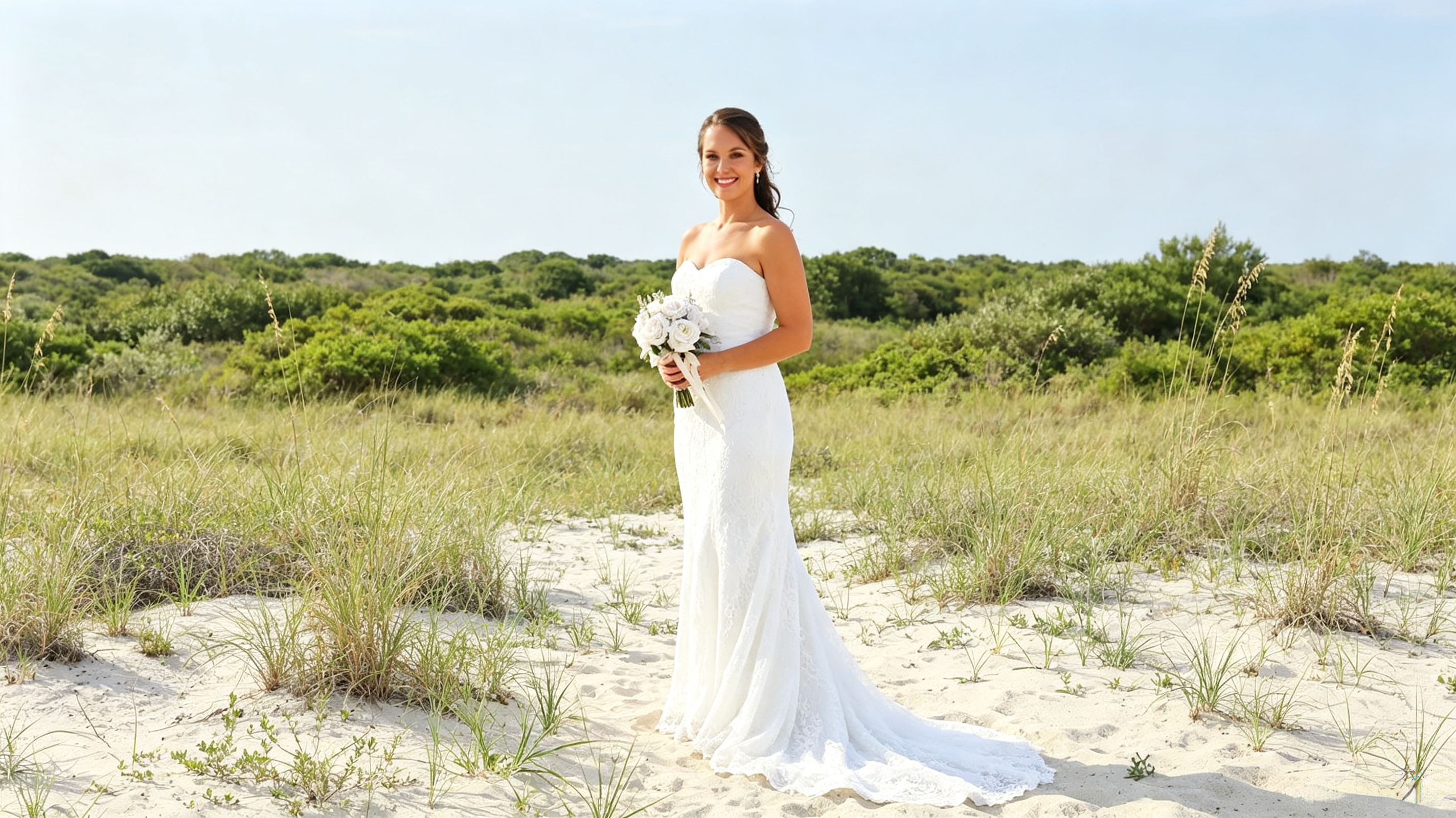 opaque lace wedding dress for beach photos