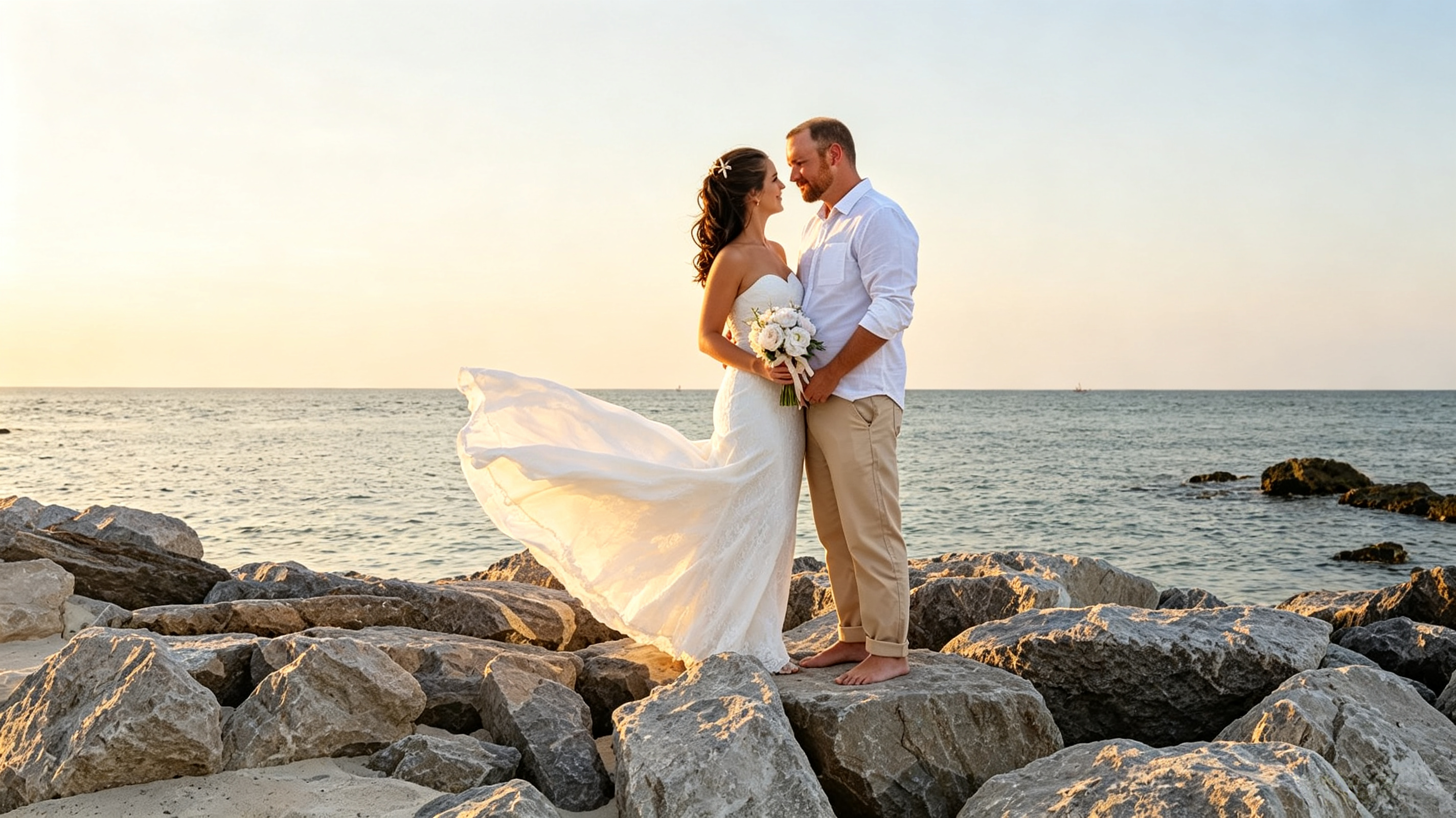 opaque lace wedding dress for beach photos