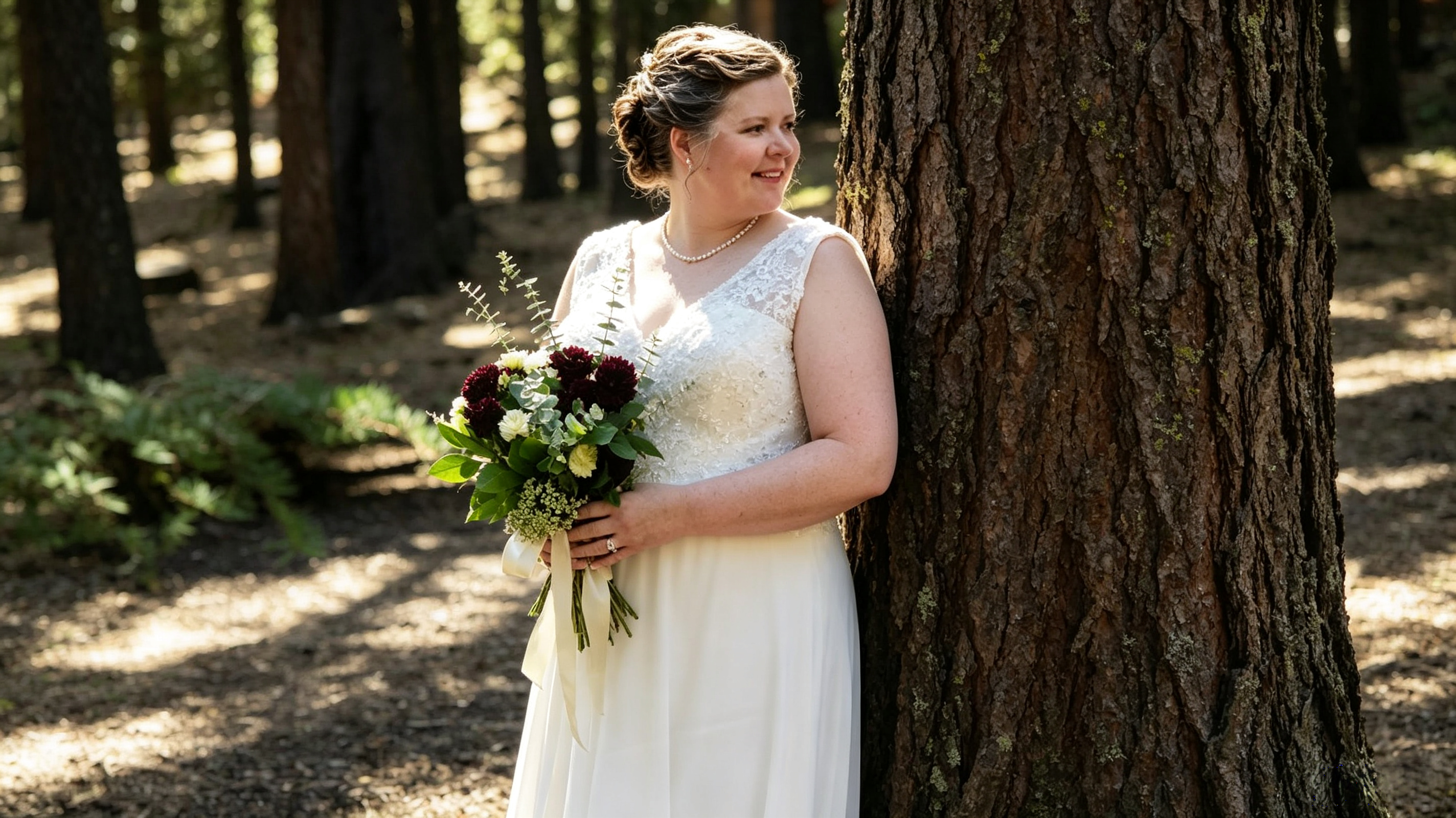 forest wedding gown for curvy figure