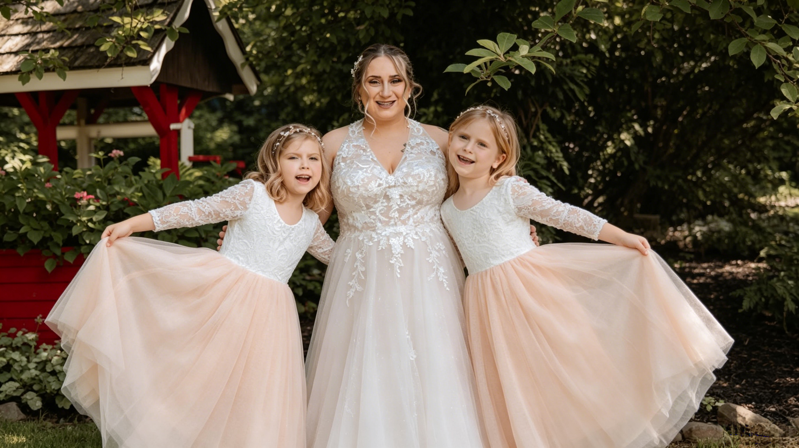 bride and flower girl matching