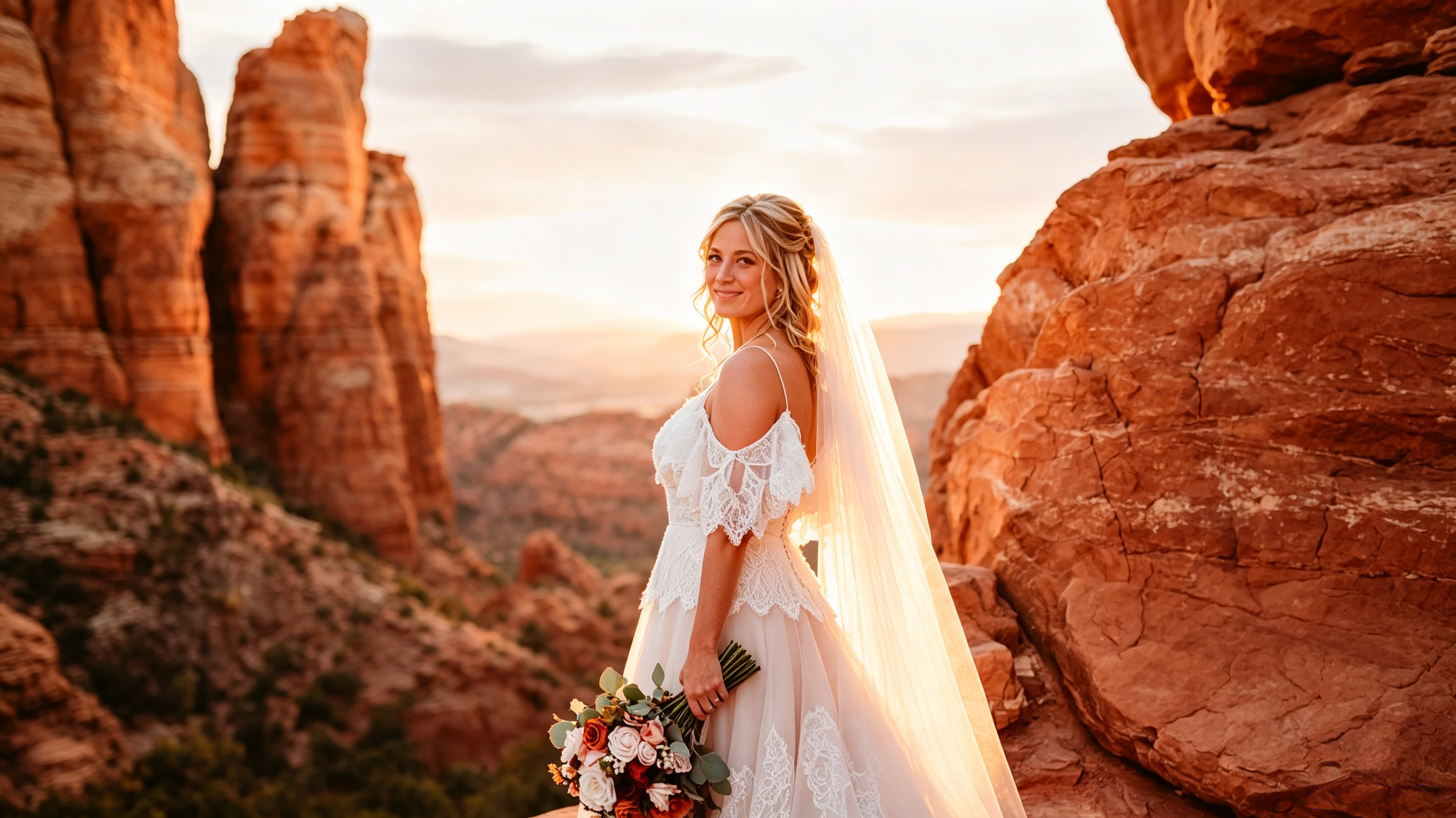 Blush lace boho wedding gown