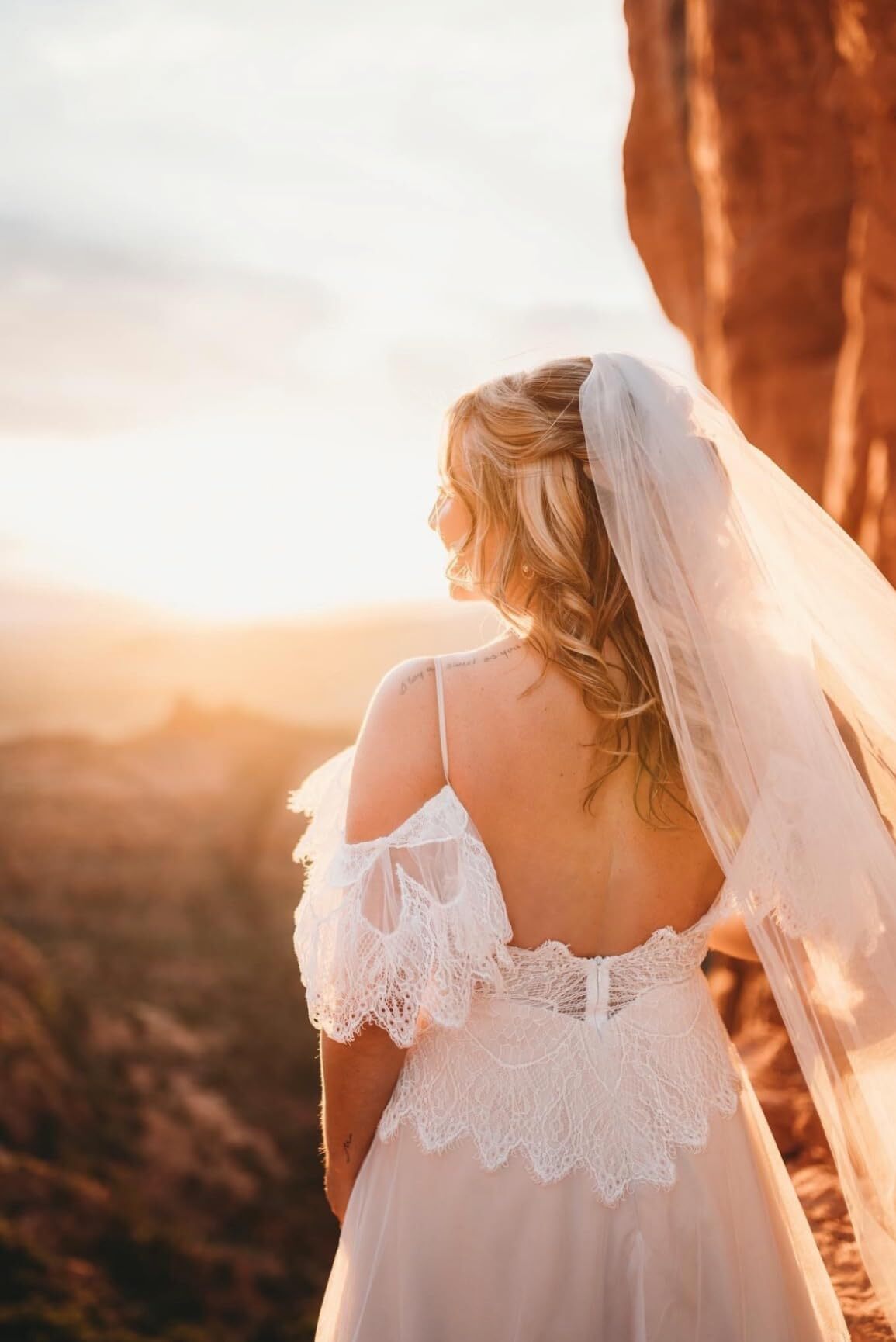 Ruffle sleeve boho bridal dress