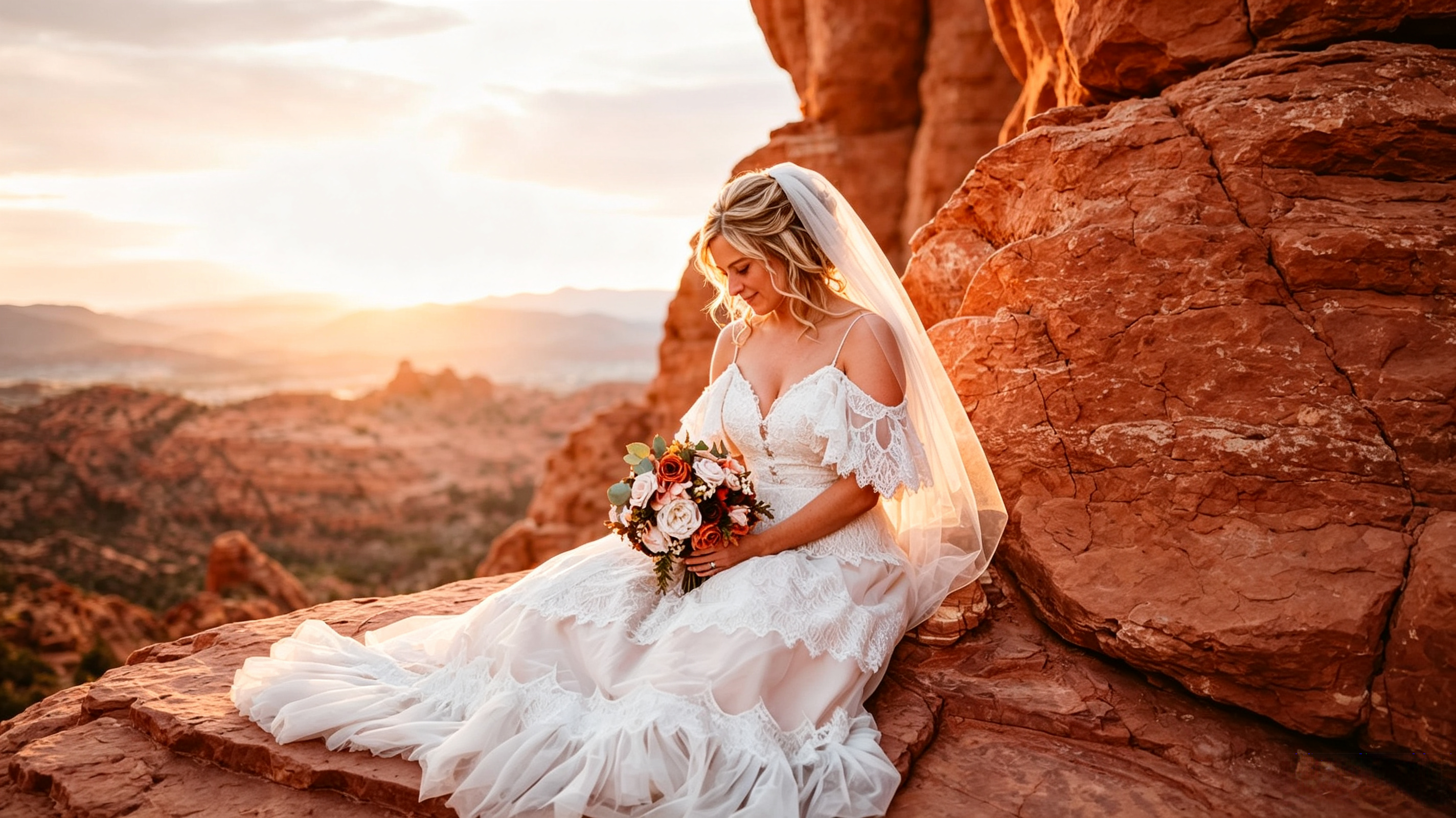 Blush lace boho wedding gown