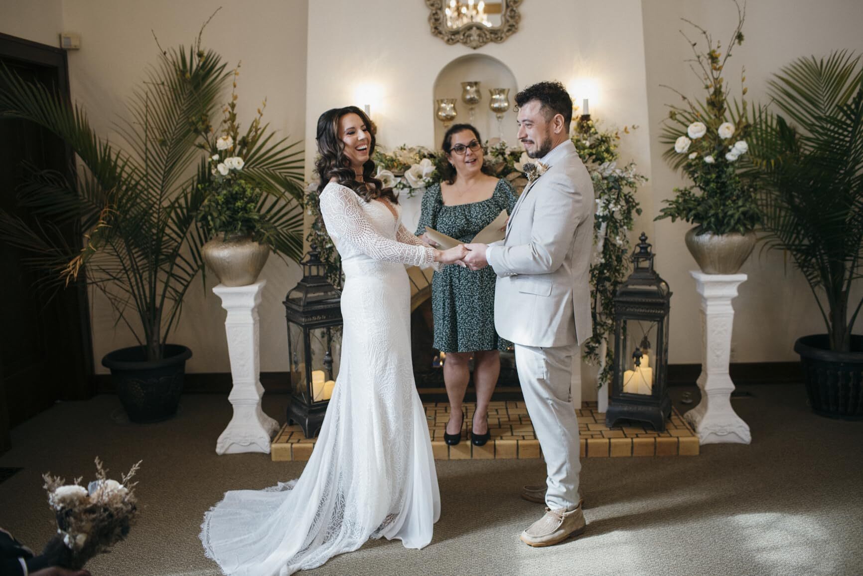 February winter wedding ceremony at The Morris-Estate in Niles Michigan with snow outside