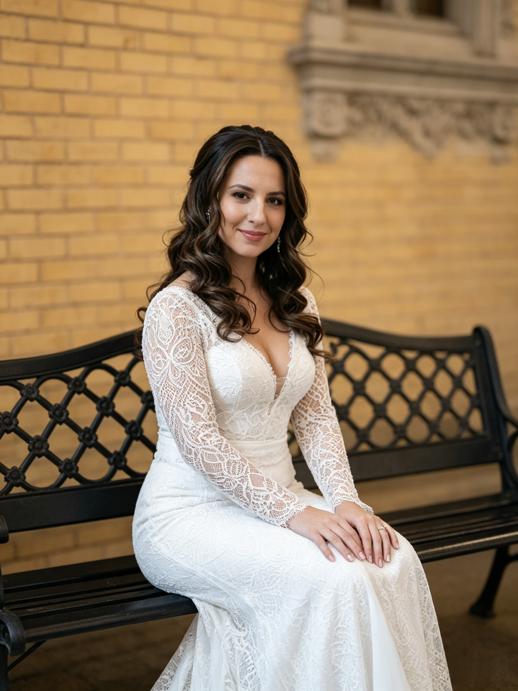 Detailed lace wedding gown with fitted illusion sleeves and open back