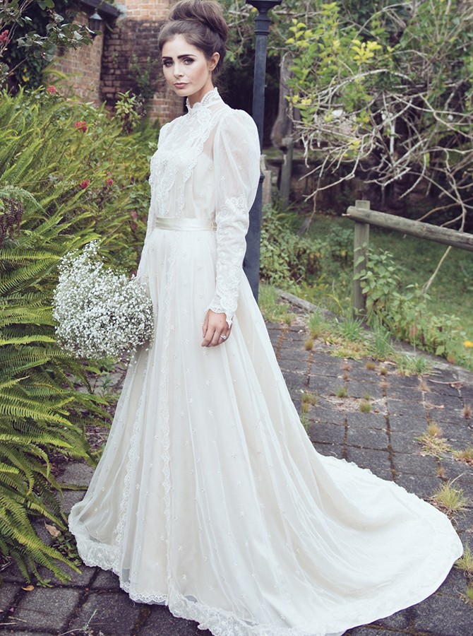 high neck long sleeve wedding gown