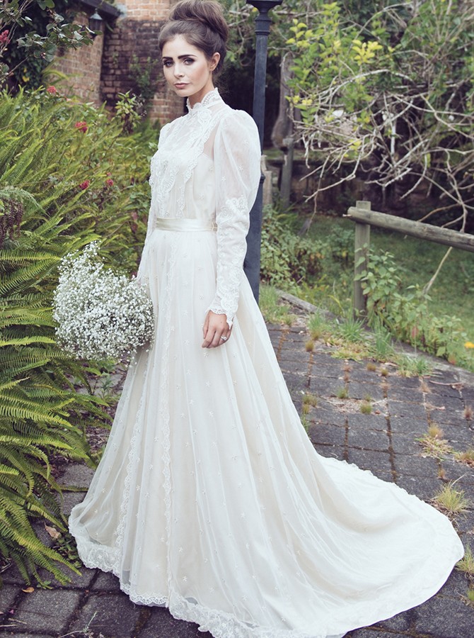 high neck and long sleeve wedding dress