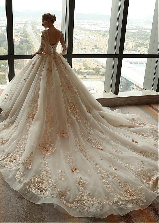 Strapless Shimmer Ball Gown Wedding Dress With 3D Floral Embroidery |  Kleinfeld Bridal