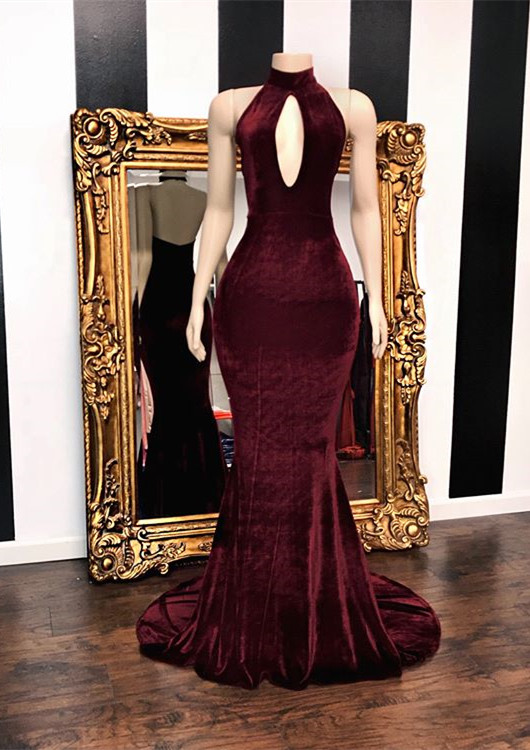 Buy ANNAKOO 2022 Halter Keyhole Velvet Mermaid Backless Sexy