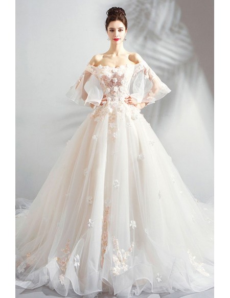 white floral wedding dress