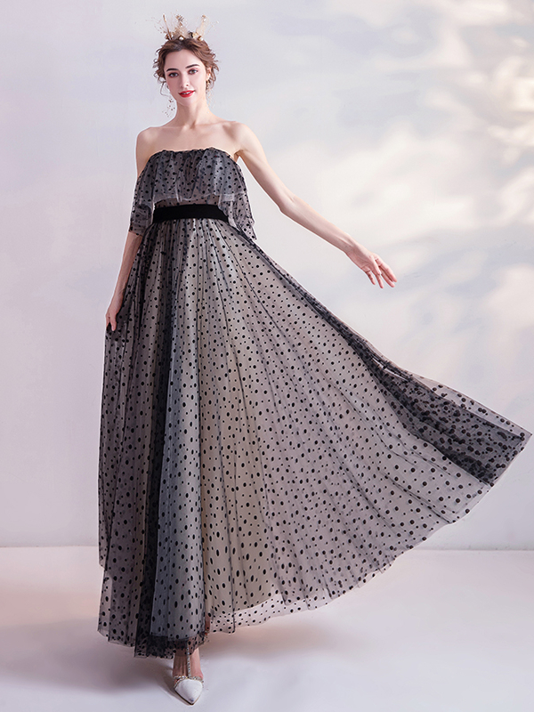 Shop 2021 Vintage Polka Dot Off Strapless Tulle A Line Black Prom Dress  Under 128