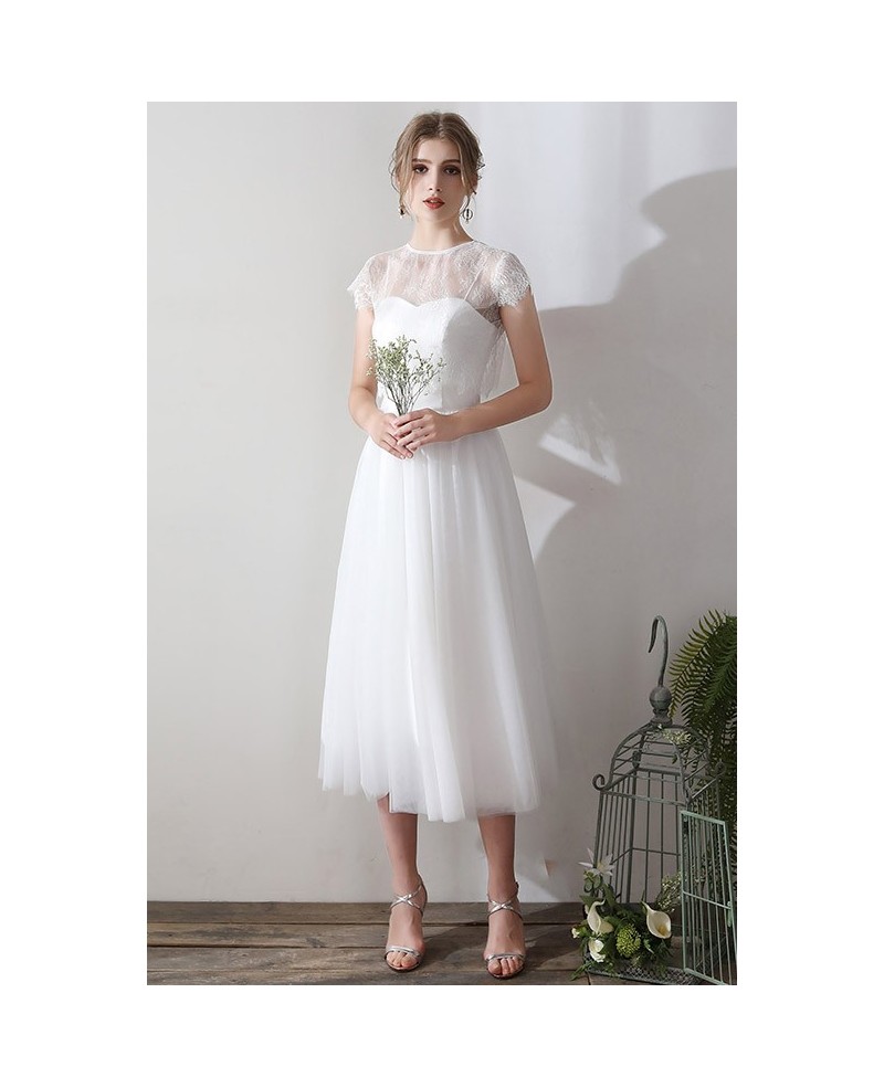Shop Beautiful Vintage Two Piece Tea Length Tulle Wedding Dress With Lace Top from ANNAKOO Shop Beautiful Vintage Two Piece Tea Length Tulle Wedding Dress With Lace Top from ANNAKOO