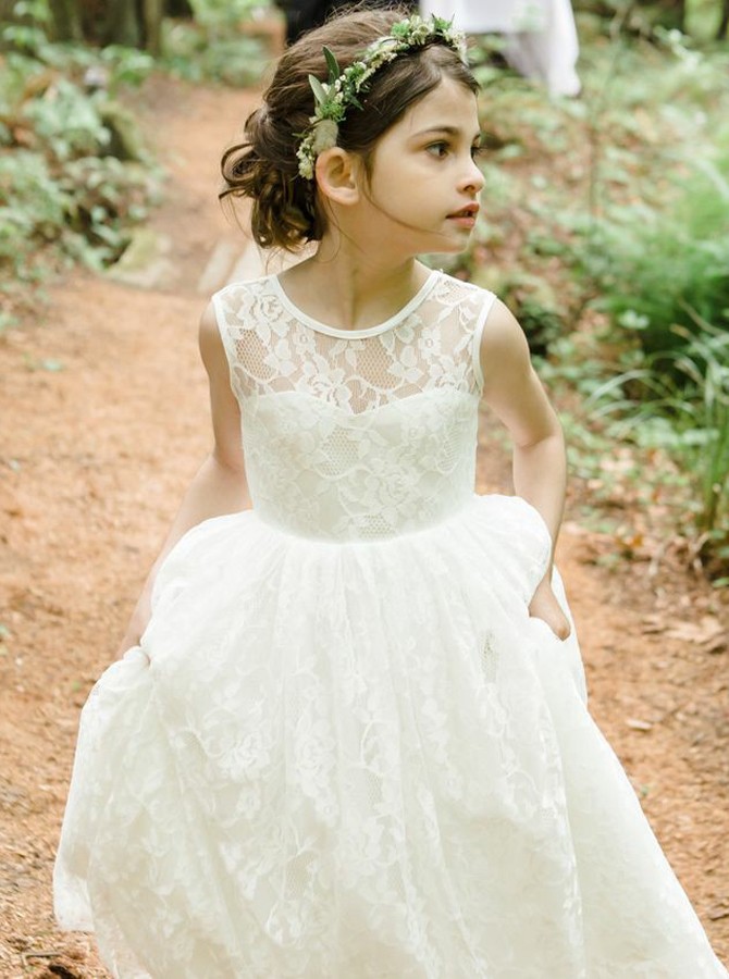 white lace flower girl dress