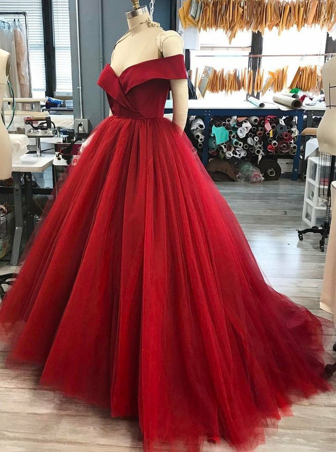 red ruffle prom dress